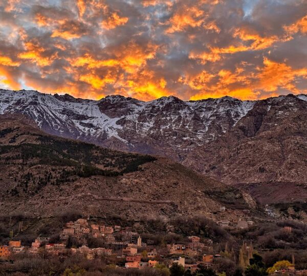 Hikers climbing Mount Toubkal, the highest peak in North Africa