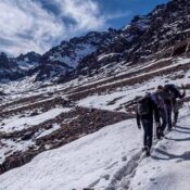 Hikers climbing Mount Toubkal from Imlil